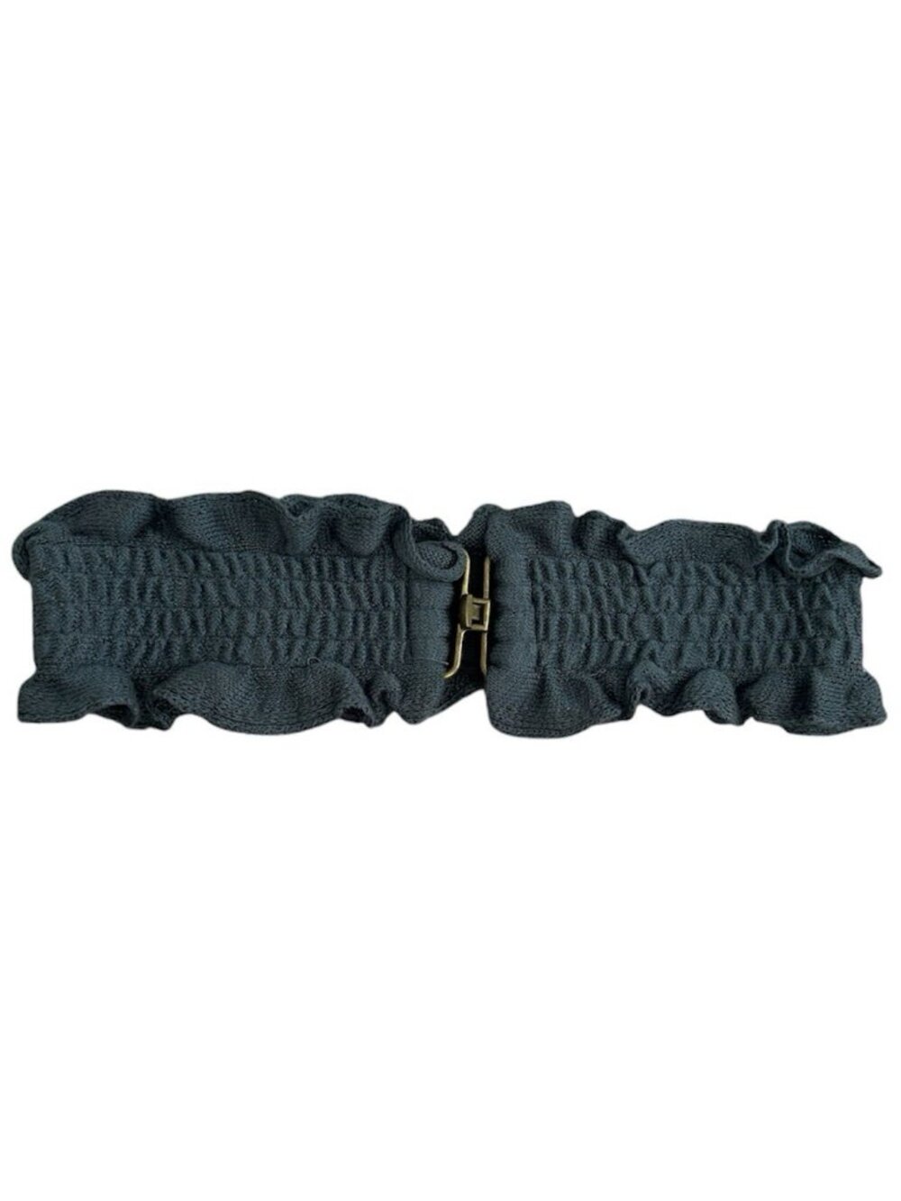 Vintage Gray Smocked Elastic Cinch Belt Ruffle Frill Waist Interlocking Clasp